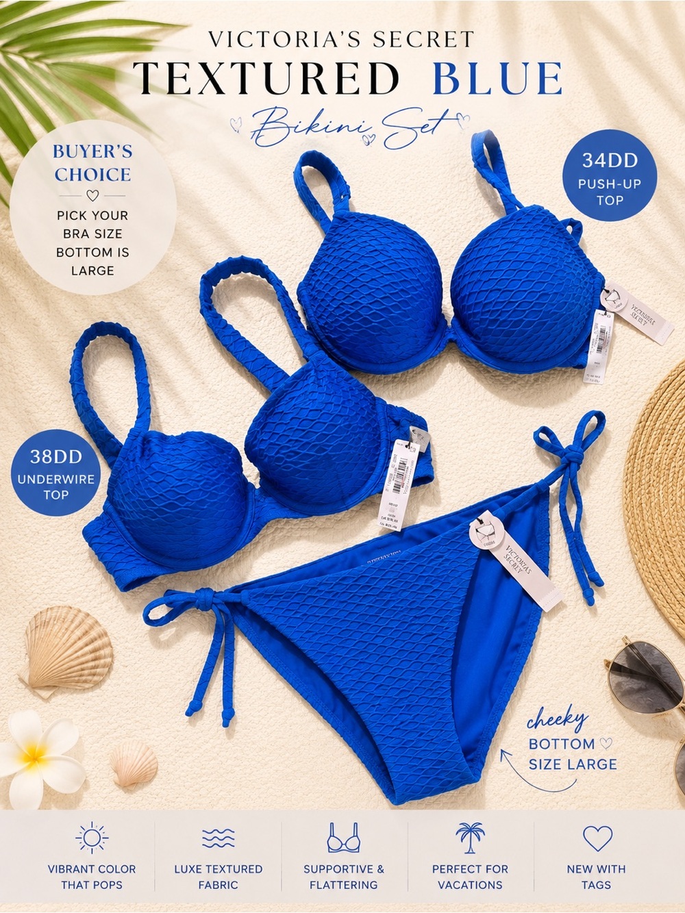 Victoria’s Secret Textured Blue Bikini Set – Buyer’s Choice Bra Size NWT